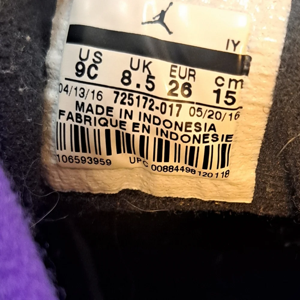 Nike Air Jordan 5 Retro GS Raptors Black Fierce Purple Size 9 Childrens